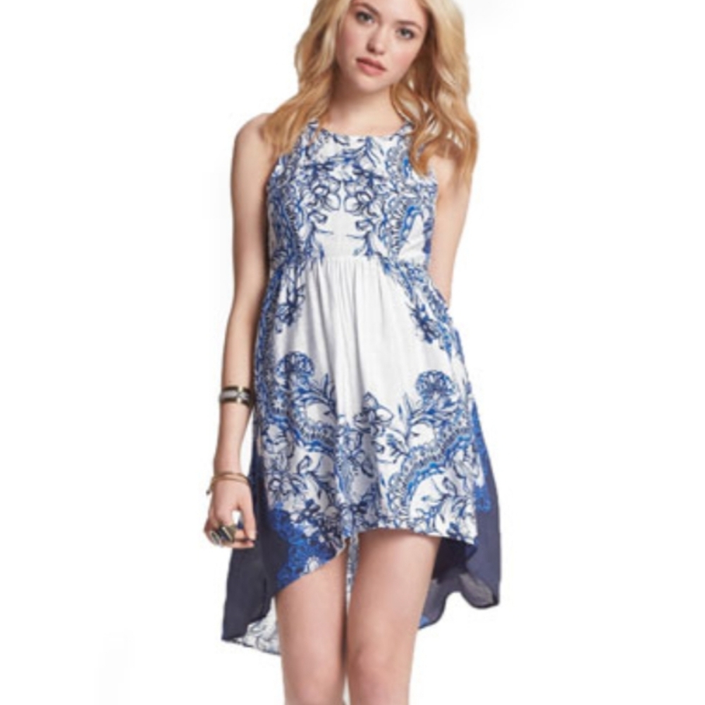 Free People Blue & White Dress with Back Lace Dress